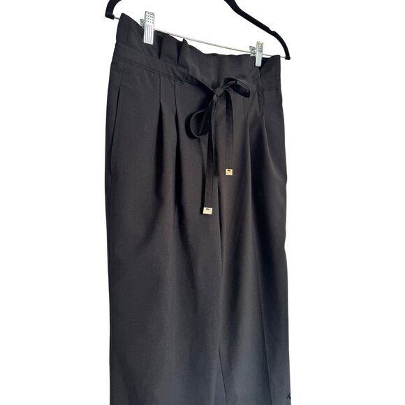 DKNY High Waist Tie Waist Size 4 Paper Bag Dress Cropped NWOT Donna Karen Wide L - Picture 3 of 9